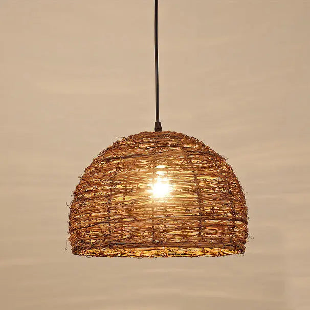Retro Rattan Weaving Dome 1-light Pendant Light Lumendat