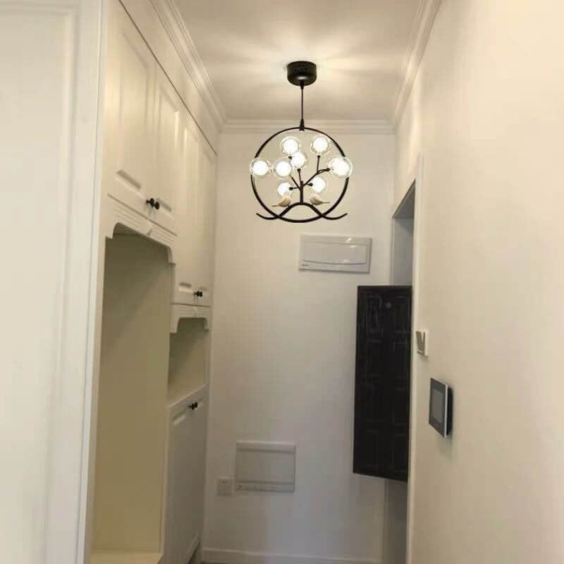 Nordic Metal Circular Bird Branch 9-light Chandelier