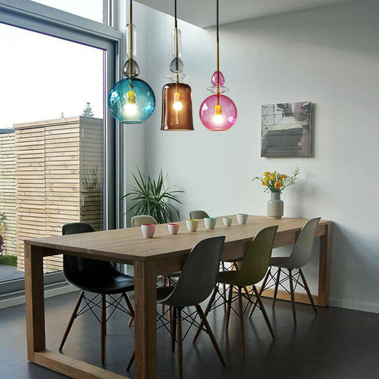 Nordic Colorful Candy Cane Glass 1-light LED Pendant Light BulbSquare
