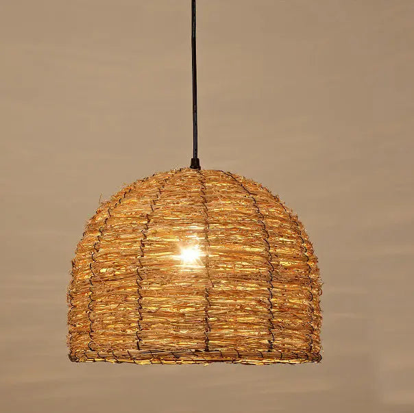 Retro Rattan Weaving Dome 1-light Pendant Light Lumendat