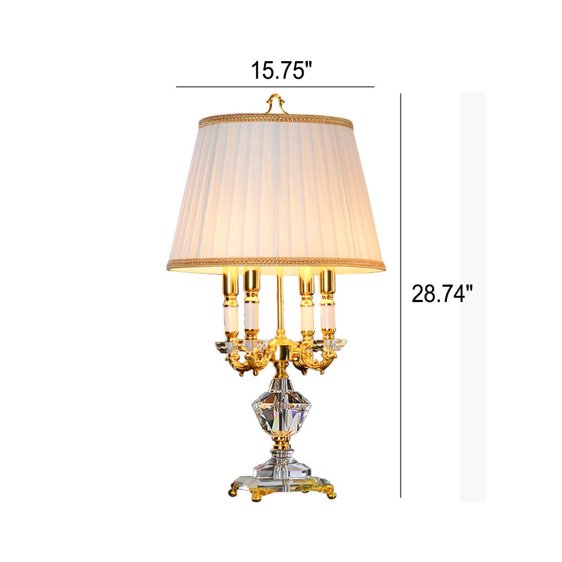 European Luxury Fabric Candle Holder with Crystal Base 4-Light Table Lamp Lumendat