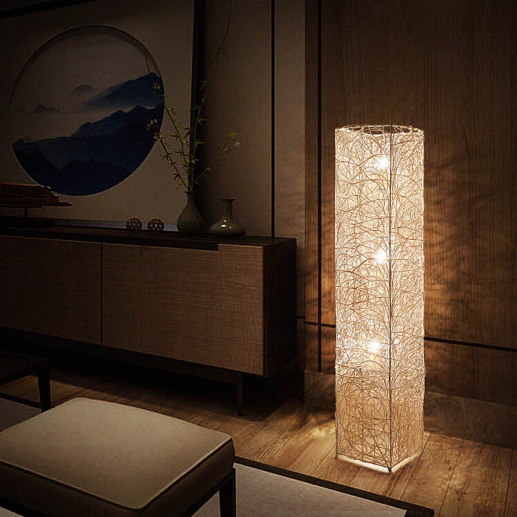 Minimalist Rattan Weaving Column Shaped 3-Light Standing Floor Lamp Lumendat
