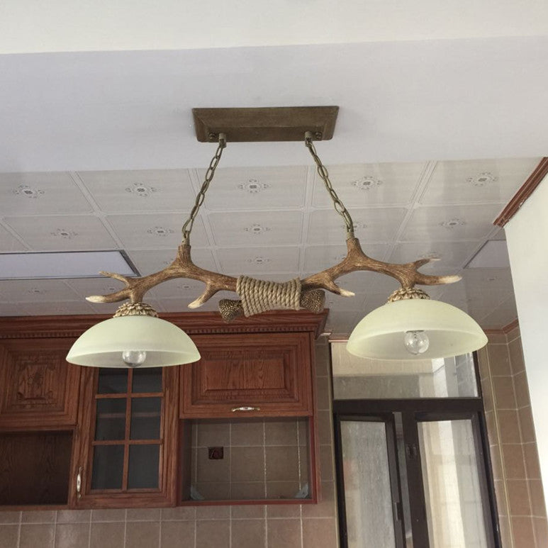 Vintage Antler Resin & Glass Bowl 2-light Chandelier – Industrial Style