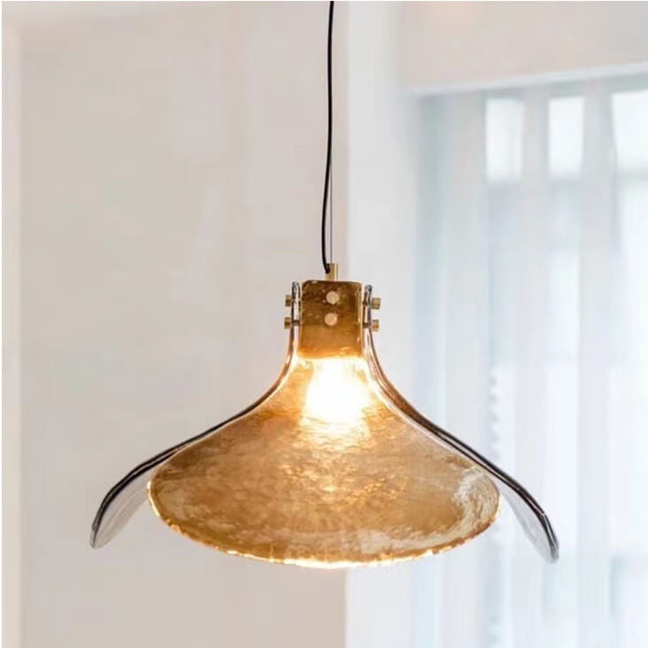 Vintage Amber Glass Floral Brass 1-light Pendant Light BulbSquare