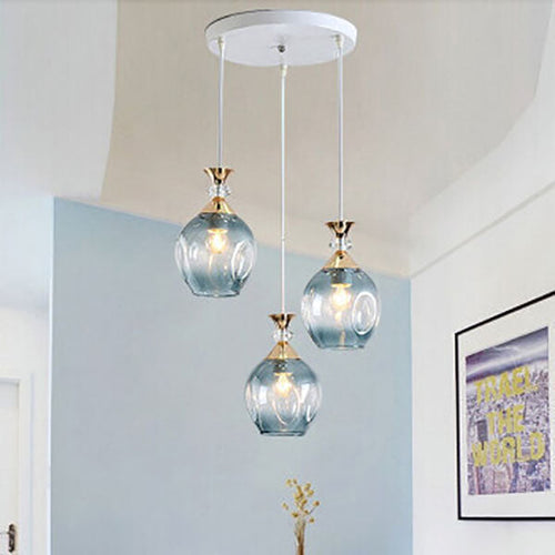 Contemporary Nordic Gradient Glass Metal Orb 1/3 Light Island Light Chandelier for Living Room