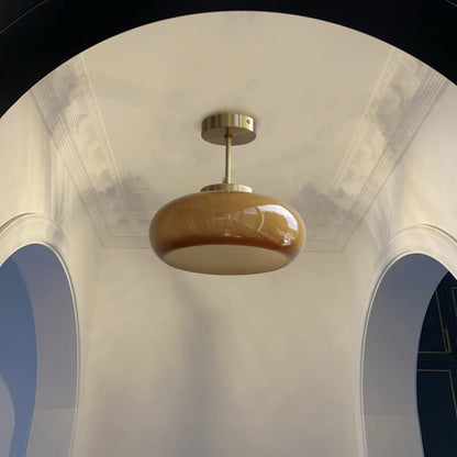 Vintage Brass Yellow Glass 1-light Semi-flush Mount Ceiling Light