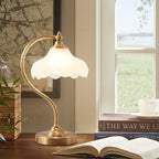 Traditional Vintage Round Copper Glass Petal Shade 1-Light Table Lamp For Bedroom Lumendat