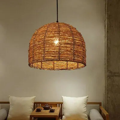 Retro Rattan Weaving Dome 1-light Pendant Light Lumendat