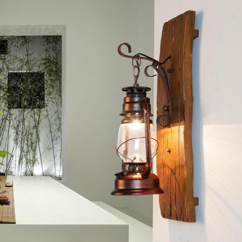 Vintage Kerosene Lamp 1-light Solid Wood Wall Sconce Lamp BulbSquare