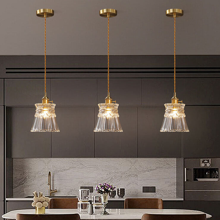 Modern Luxury Glass Bell Shade Brass 1-light Pendant Light BulbSquare