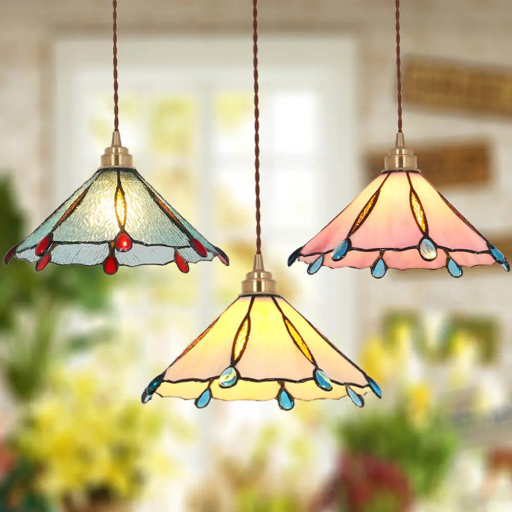 Vintage Tiffany Stained Glass Umbrella Shape 1-light Pendant Light BulbSquare