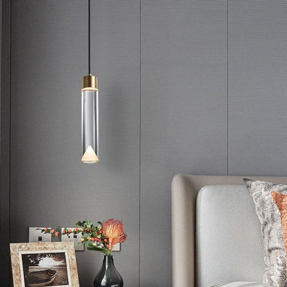 Modern Minimalist Crystal Cylindrical Brass LED Pendant Light