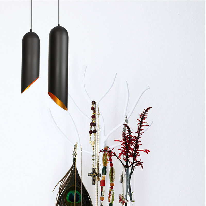 Vintage Black Metal Tubular 1-Light Pendant Light