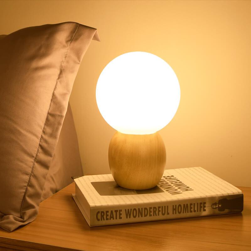 Nordic Solid Wood Milk White Glass Orb 1-Light Table Lamp Lumendat