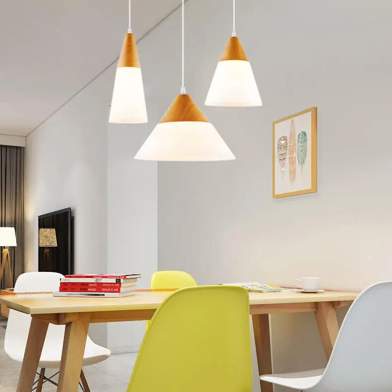 Nordic Wood Grain Glass Cone Shaped 1-light Pendant Light Lumendat