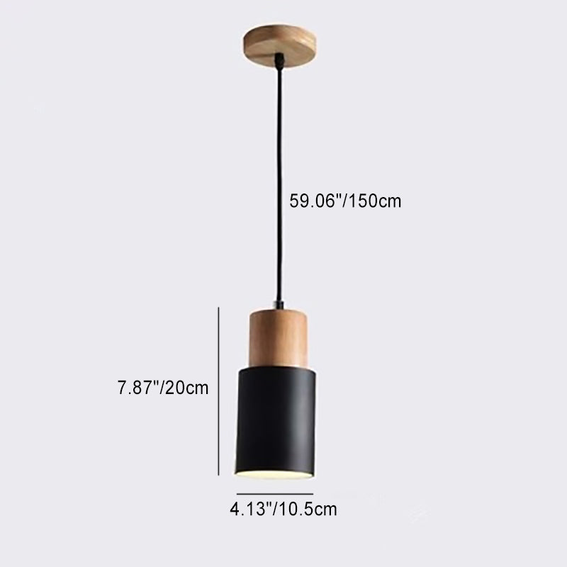 Contemporary Nordic Cylinder Metal Wood 1-light Pendant Light for Living Room
