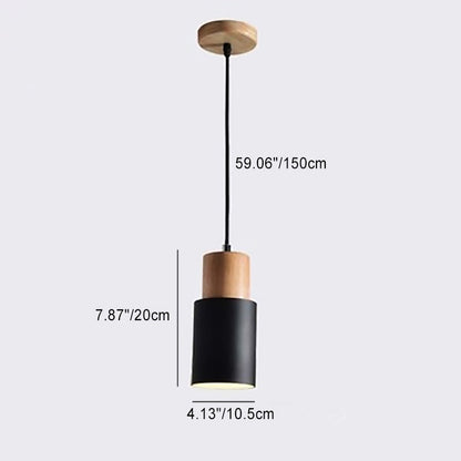 Contemporary Nordic Cylinder Metal Wood 1-light Pendant Light for Living Room