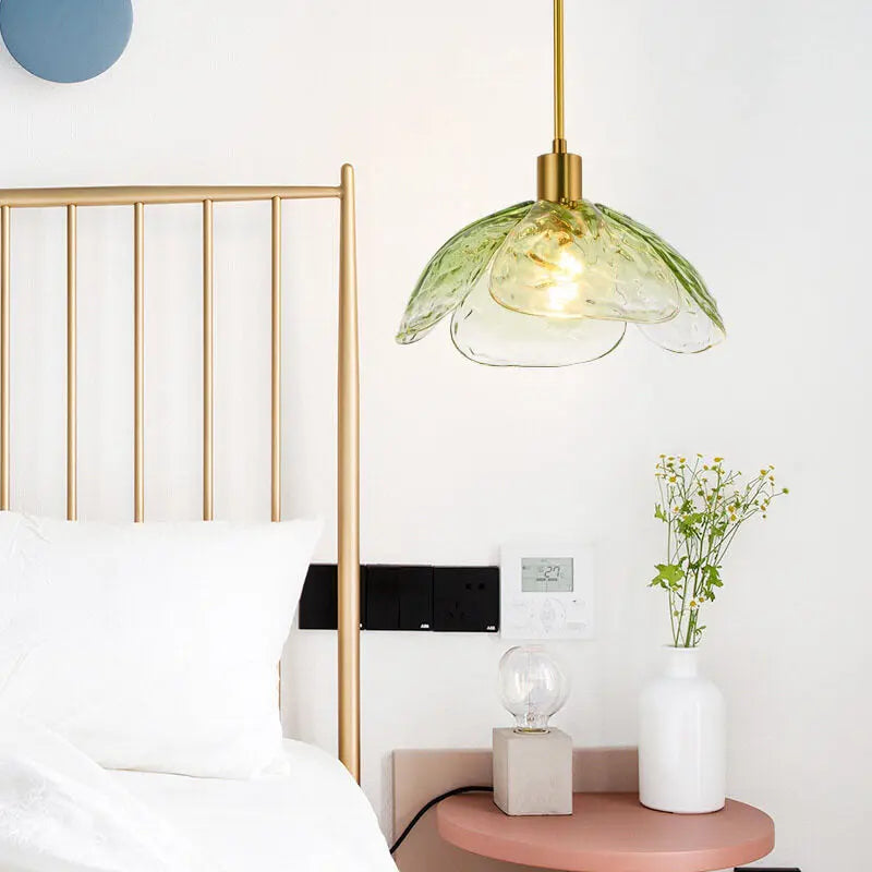 Modern Minimalist Flower-shaped Petal Iron Glass 1-light Pendant Light for Living Room BulbSquare