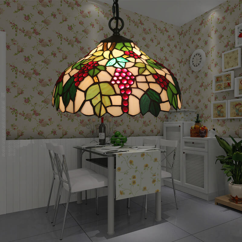 Vintage Tiffany Grape Stained Glass 1-light Pendant Light