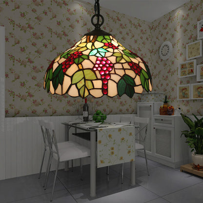 Vintage Tiffany Grape Stained Glass 1-light Pendant Light