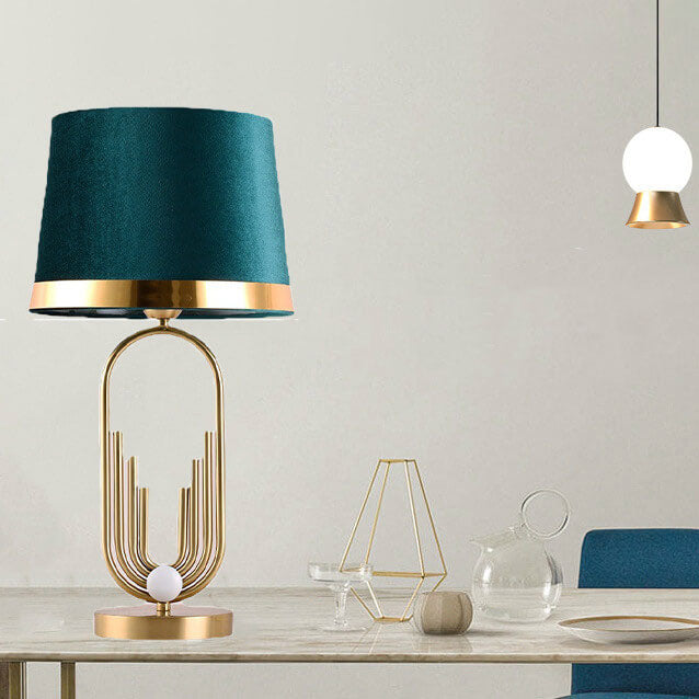 Modern Luxury Fabric Gold Oval Ring Base 1-Light Table Lamp Lumendat