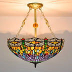 Vintage Tiffany Dragonfly Stained Glass 3-light Chandelier BulbSquare
