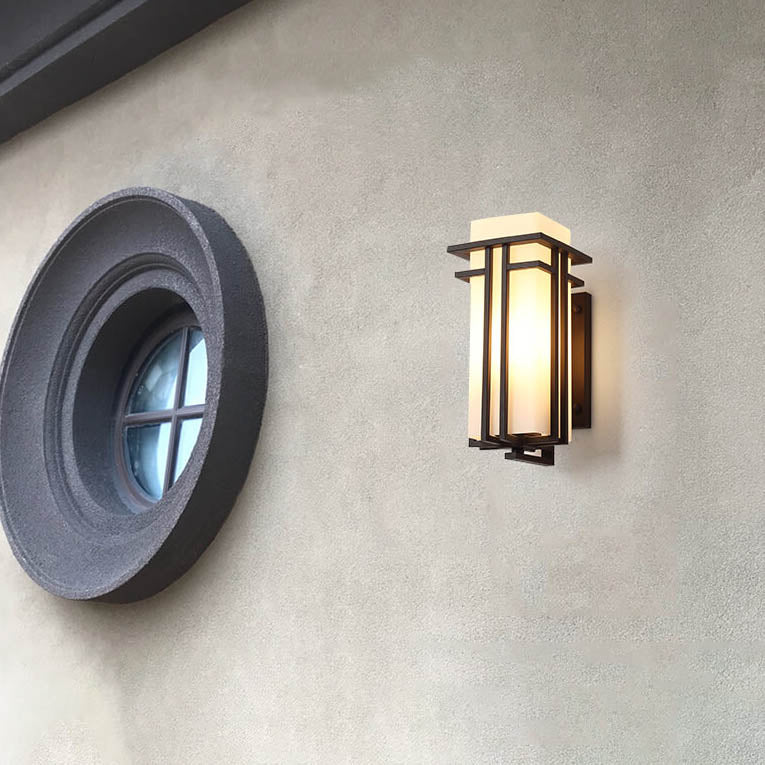 Modern Glass Square Iron 1-Light Waterproof Outdoor Wall Sconce Lamp Lumendat