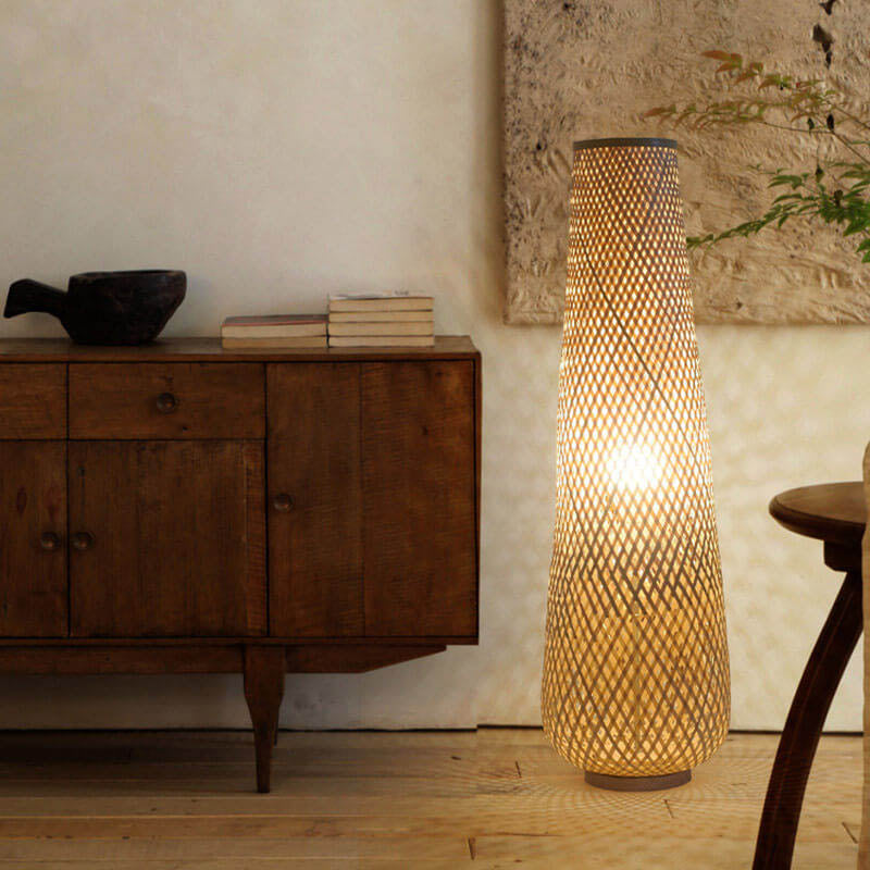 Modern Bamboo Weaving Column 1-Light LED Standing Floor Lamp Lumendat