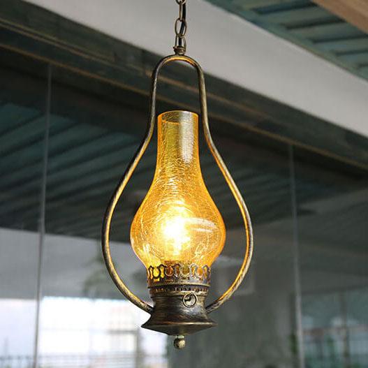 Vintage Kerosene Cracked Glass Shade 1-light Pendant Light BulbSquare