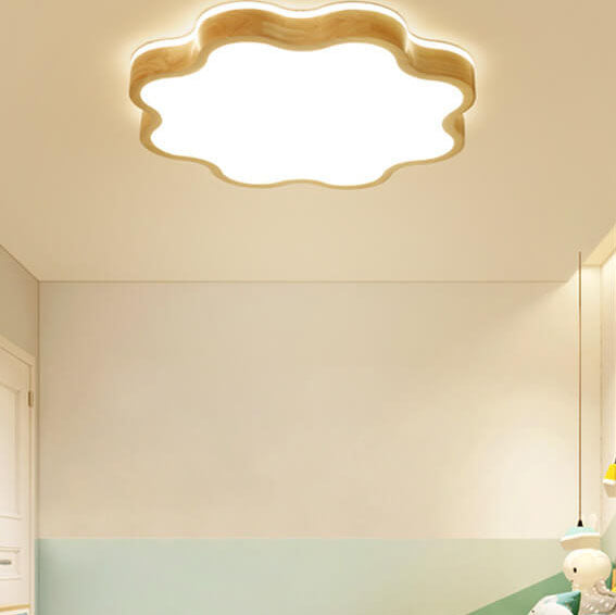 Nordic Flower Shape Wooden LED Flush Mount Ceiling Light Lumendat