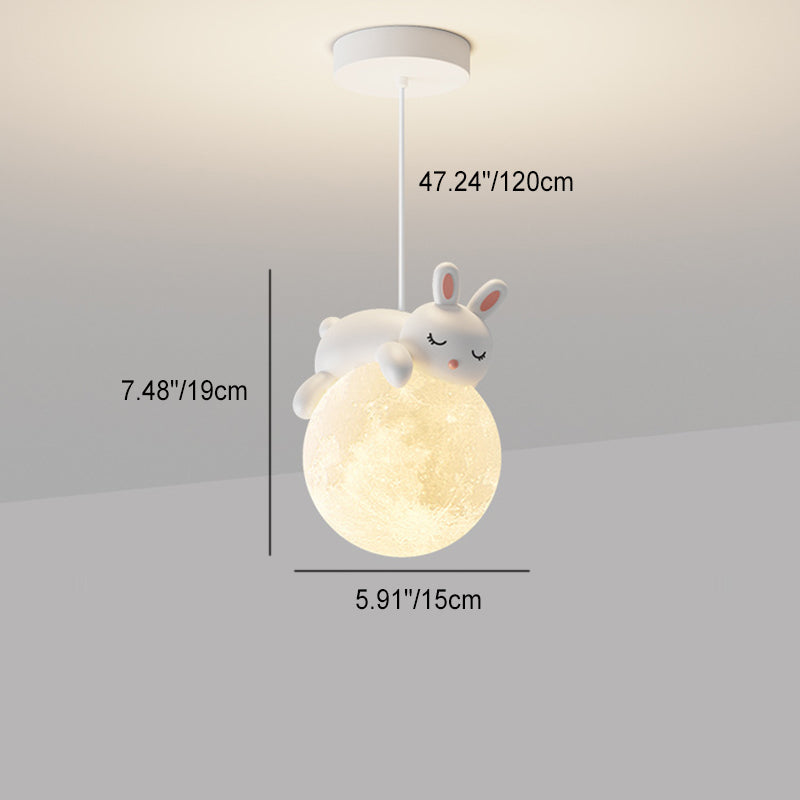 Contemporary Creative Resin Animal Rabbit Moon 1-light Kids Pendant Light for Living Room BulbSquare
