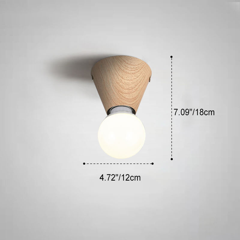 Japanese Minimalist Wood Grain Glass Round 1-Light Flush Mount Ceiling Light Lumendat