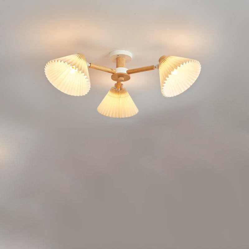 Nordic Wood Pleated Shade 3/6/8 Light Semi-flush Mount Ceiling Light