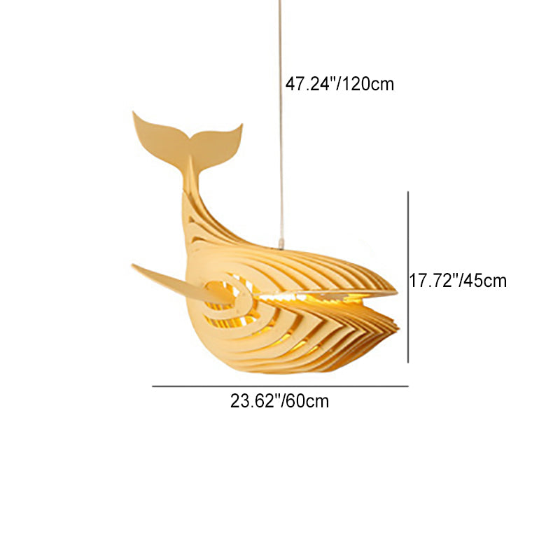 Traditional Chinese Whale Wood 1-light Pendant Light for Dining Room