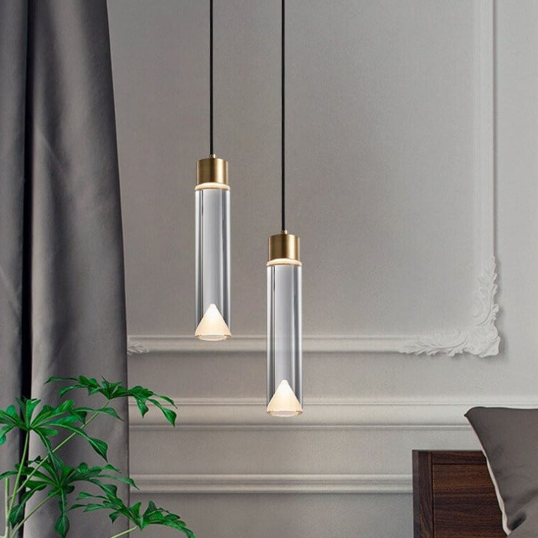 Modern Minimalist Crystal Cylindrical Brass LED Pendant Light