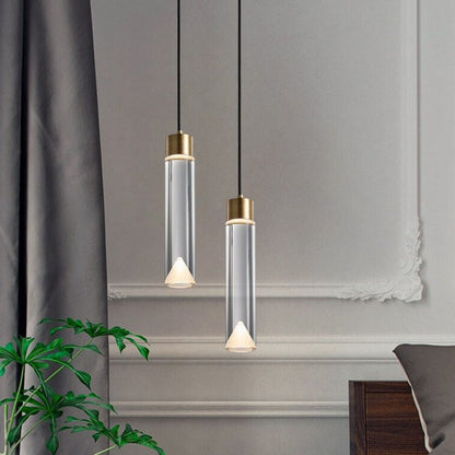 Modern Minimalist Crystal Cylindrical Brass LED Pendant Light