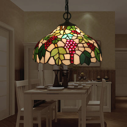 Vintage Tiffany Grape Stained Glass 1-light Pendant Light