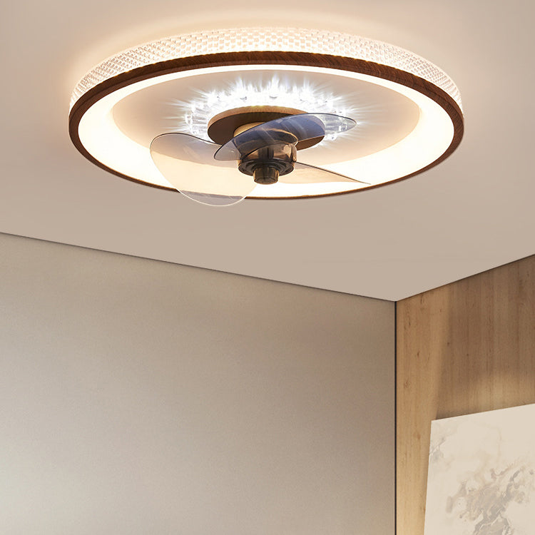 Nordic Minimalist Round  Acrylic Wood Grain LED Flush Mount Ceiling Fan Light