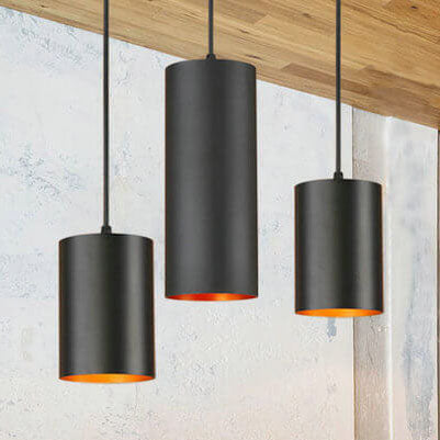 Vintage Black Metal Tubular 1-Light Pendant Light
