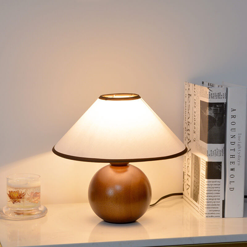 Vintage Coffee Round Solid Wood Base 1-Light Decorative Table Lamp Lumendat