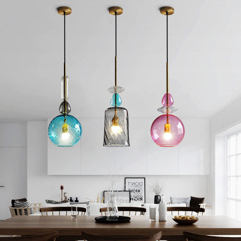 Nordic Colorful Candy Cane Glass 1-light LED Pendant Light BulbSquare
