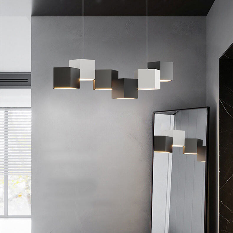 Modern Creative Square Geometric Iron LED Macaron Chandelier BulbSquare