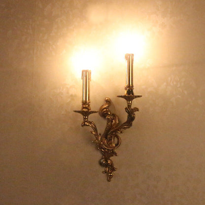 French Vintage Brass Candle 2/3 Light Wall Sconce Lamp