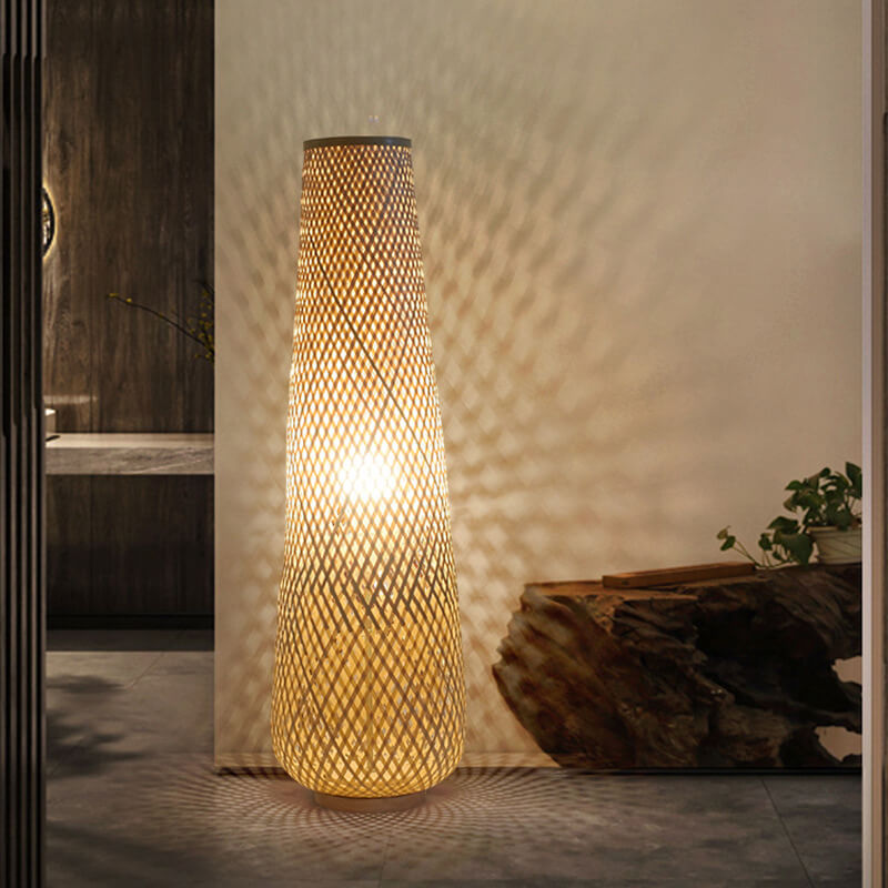 Modern Bamboo Weaving Column 1-Light LED Standing Floor Lamp Lumendat