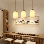 Retro White Striped Glass Jar 1-light Japanese Pendant Light Lumendat