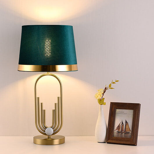 Modern Luxury Fabric Gold Oval Ring Base 1-Light Table Lamp Lumendat