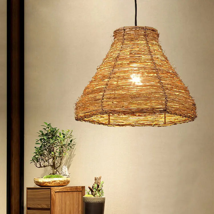 Retro Rattan Weaving Dome 1-light Pendant Light Lumendat