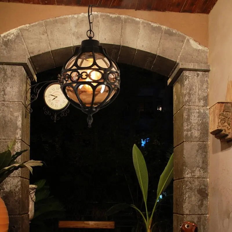 Retro Industrial Globe Shape 1-light Outdoor Waterproof Pendant Light Lumendat