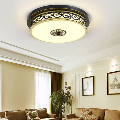 Vintage Circle Patterned Edge Iron 1-light LED Flush Mount Ceiling Light