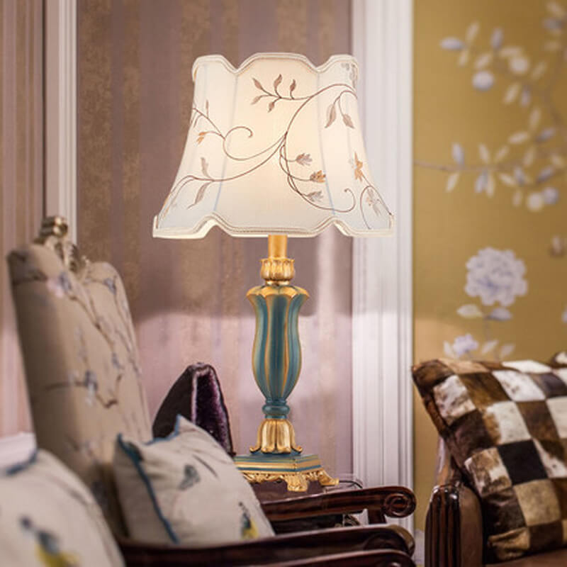 Round Fabric Resin Base Classical 1-Light Table Lamp Lumendat